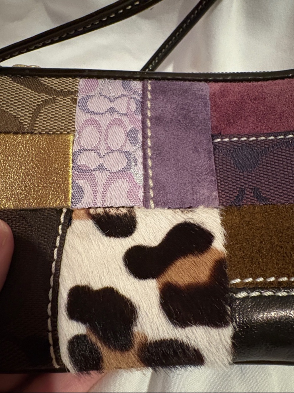 Coach Multi-Panel Patchwork Wristlet - Brown, Purple, Gold, Black - Picture 4 of 5